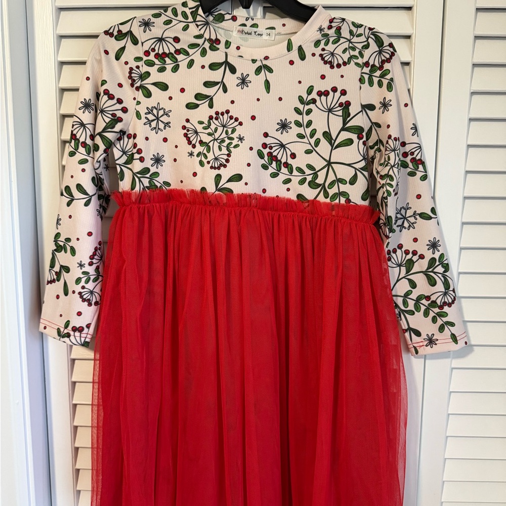 Holiday Long Sleeve Dress with Red Tulle Skirt